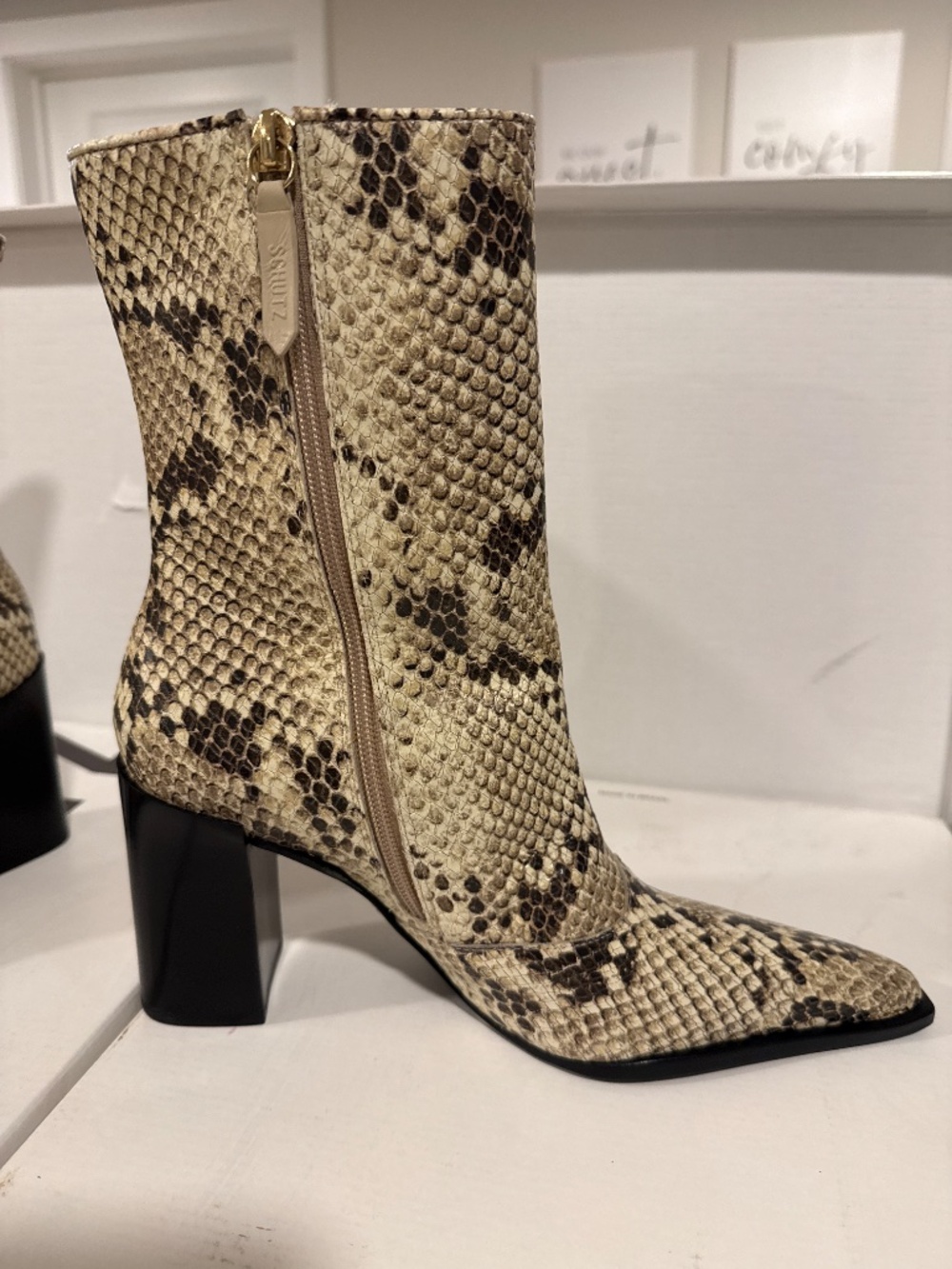 Schutz Raffaela Mid-Calf Snake-Print Leather Boots - Picture 6 of 16